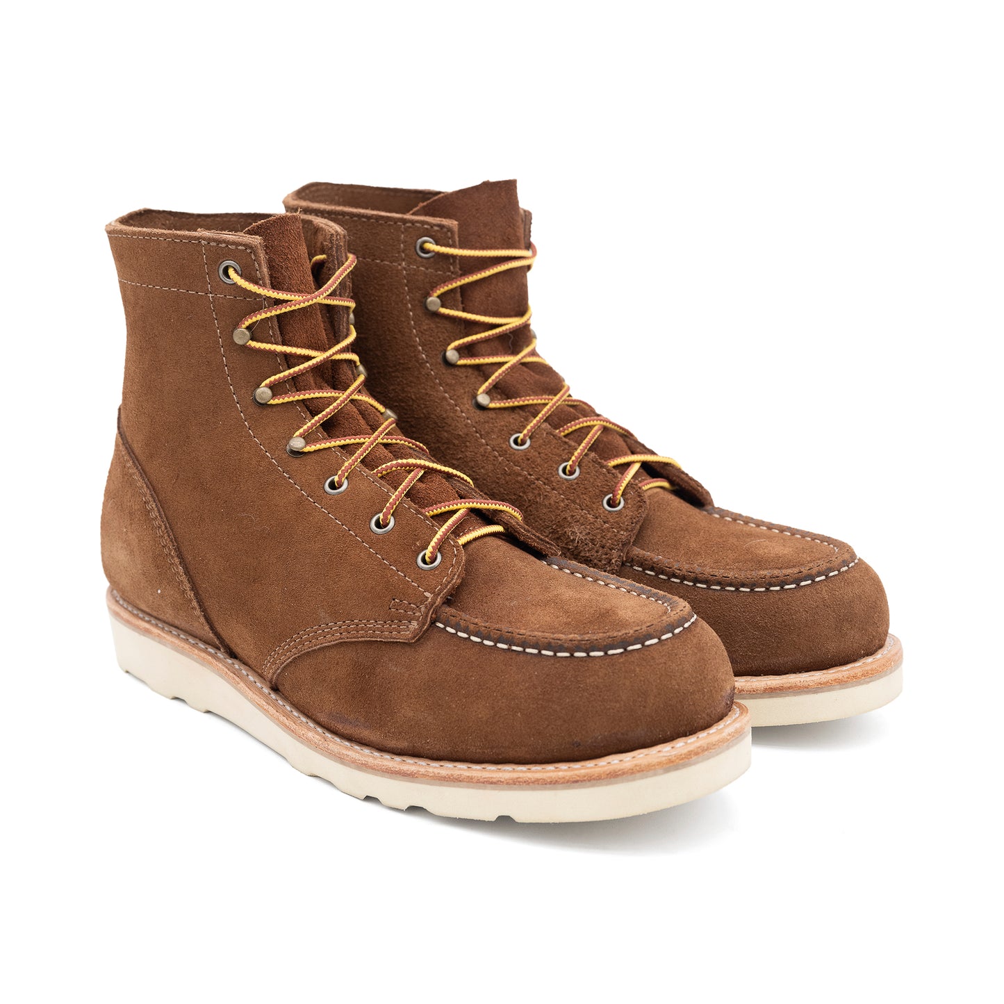 6" Moc Toe - Brown Rough Out on White Wedge - Drew's Boots - Drew's Boots