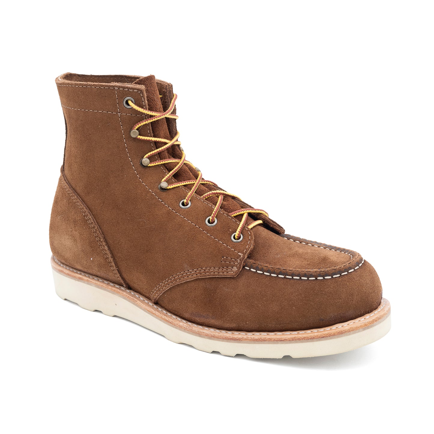 6" Moc Toe - Brown Rough Out on White Wedge - Drew's Boots - Drew's Boots
