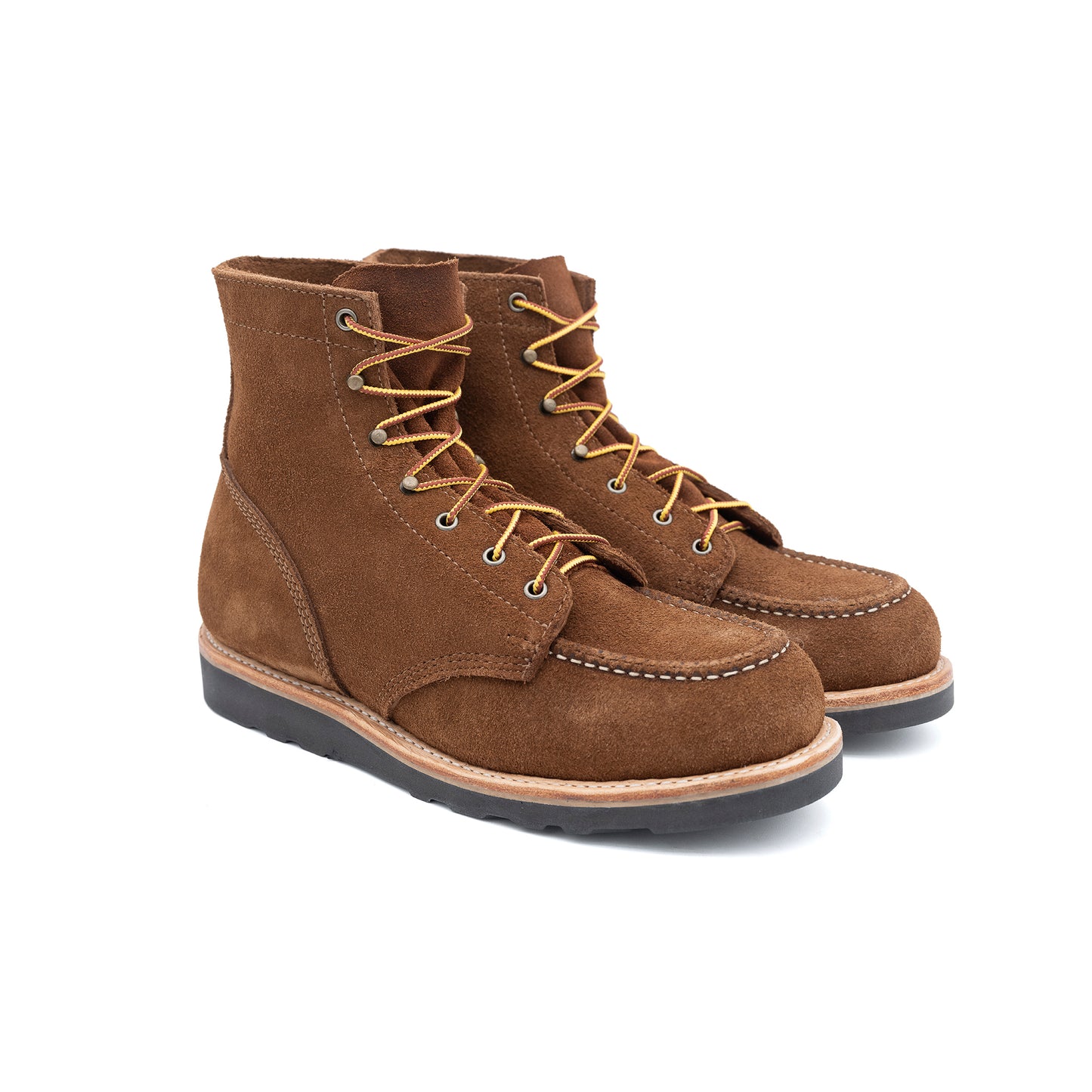6" Moc Toe - Brown Rough Out on Black Wedge - Drew's Boots - Drew's Boots