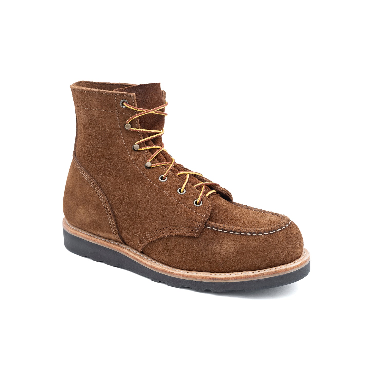 6" Moc Toe - Brown Rough Out on Black Wedge - Drew's Boots - Drew's Boots